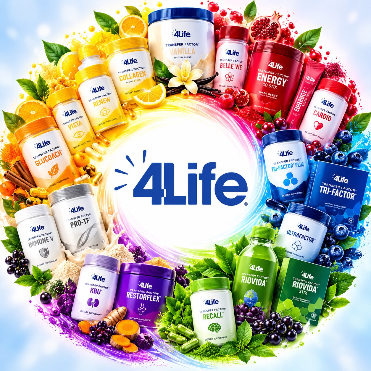 Colección colorida de productos 4Life